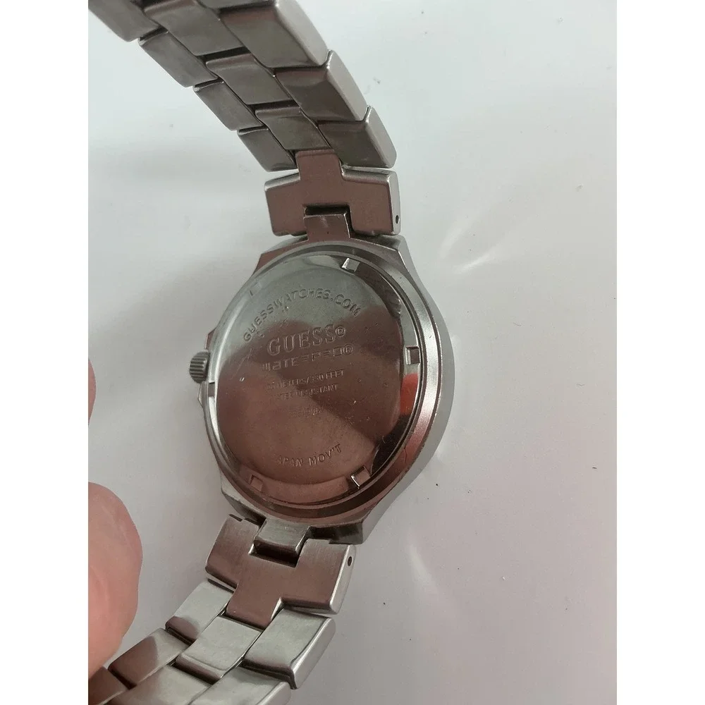 Guess Waterpro Mens Watch Black Dial Silver Stainless Steel 100M Water Resistant